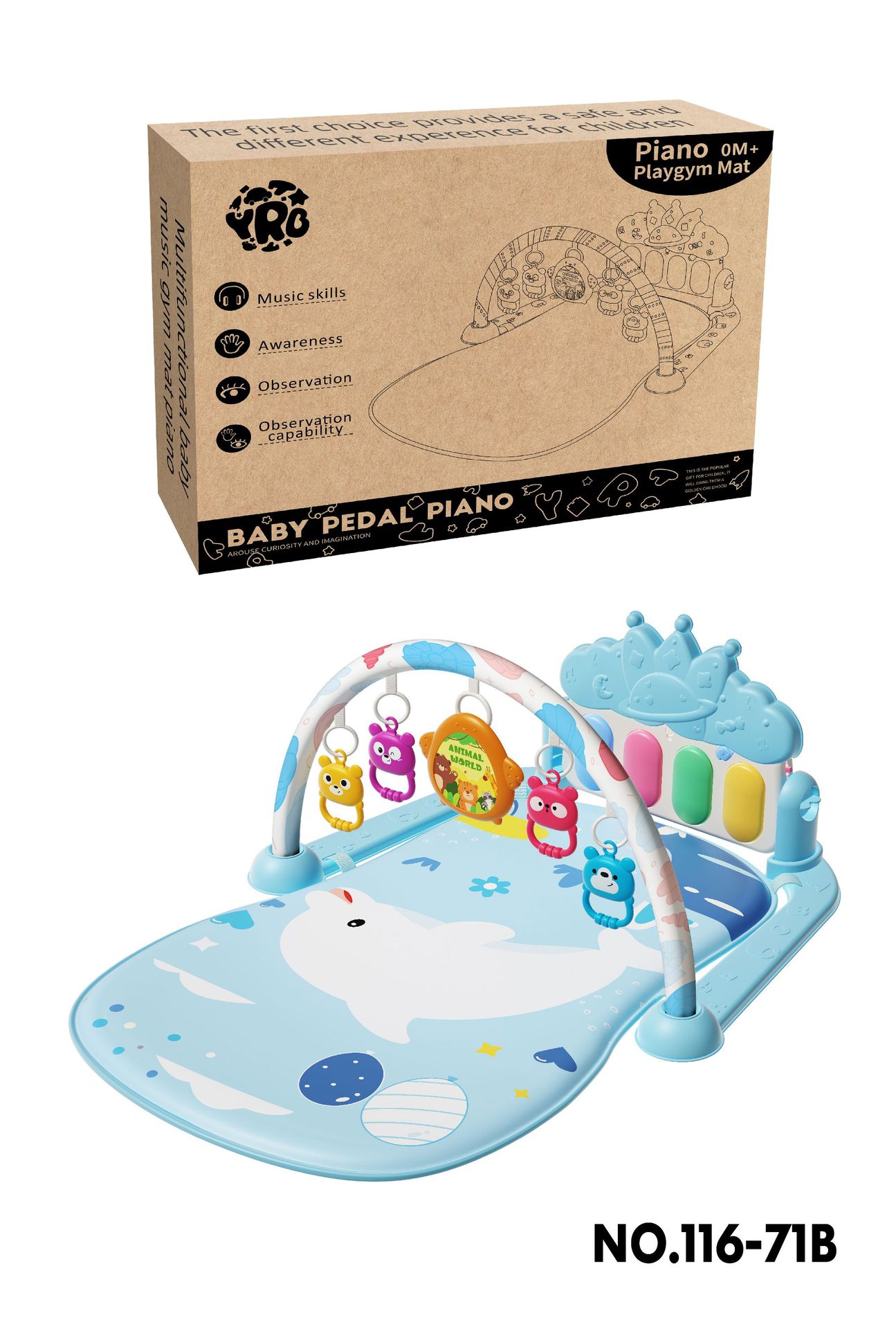 Gimnasio musical para bebés YRB con teclado de pies, luces y melodías, regalo educativo para recién nacidos, venta transfronteriza