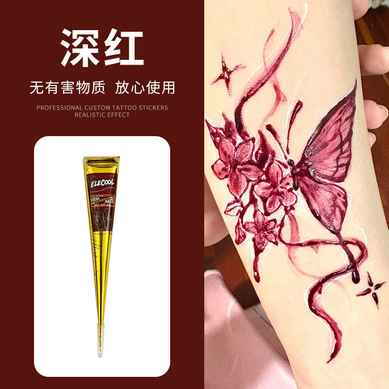 跨境印度海娜膏彩色颜色料暂时性手绘膏彩绘纹身模板膏批发海娜膏|undefined