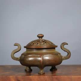 纯铜海棠炉香薰炉香道家用室内香插摆件办公室桌摆古玩收藏礼品