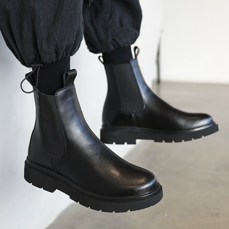 Челси‑ботинки (Martens), натуральная кожа, на меху, платформа, средняя высота