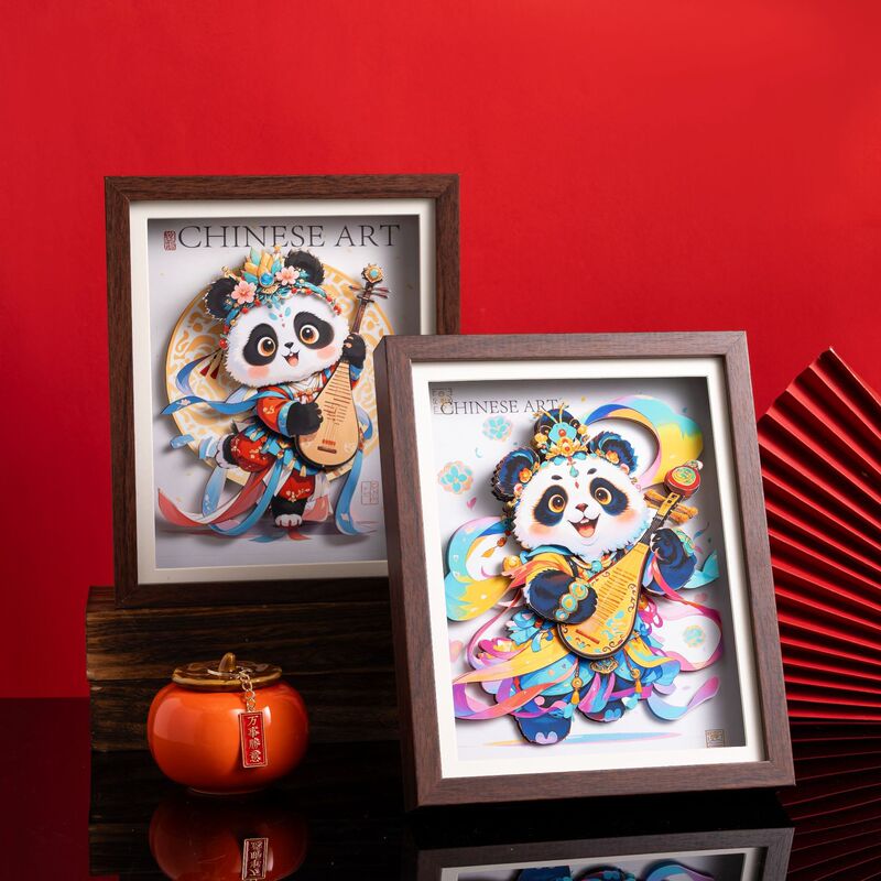 Lion Dance Panda 3D Stereo Painting Photo Frame Ornaments 2025 New Cartoon Panda Paper-Cut Painting Cultural and Creative Tourism Crafts