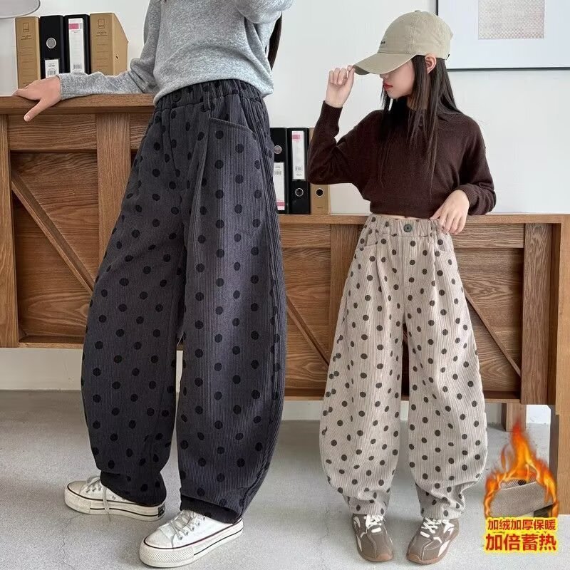 Girls' Fleece-Lined Pants Autumn and Winter Style, Fashionable Corduroy Dad Pants for Older Girls, Casual Pants for Middle School Girls Girls' Fleece-Lined Pants Autumn and Winter Style, Fashionable Corduroy Dad Pants for Older Girls, Casual Pants for Middle School Girls