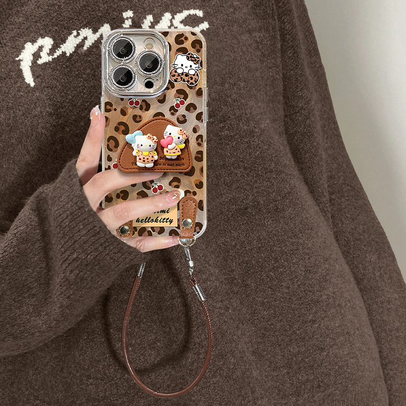 kt猫支架挂绳适用苹果16promax手机壳iphone13豹纹15高级感女生14|undefined