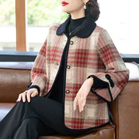 Шерстяной осенний кардиган-пальто для мамы в стиле Chanel, красный/чёрный, размеры 1XL-5XL