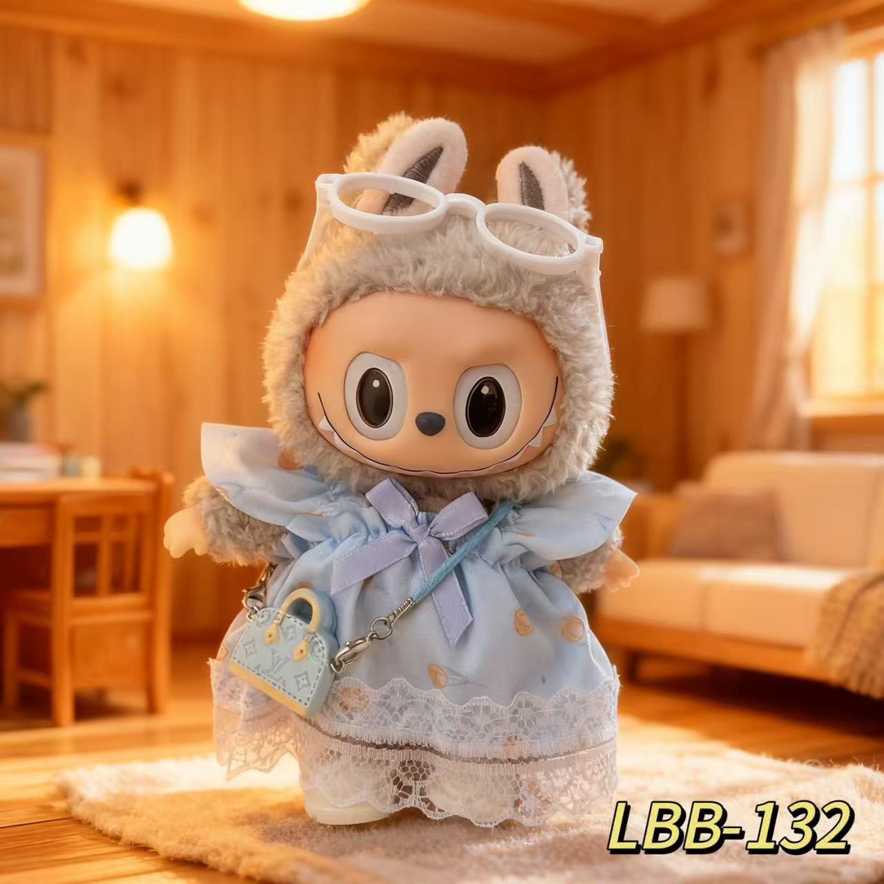 Solo 17cm de tela de seda de peluche de marca una, dos y tres generaciones de ropa de muñeca de tela de labu muñeca en un conjunto de falda image 11