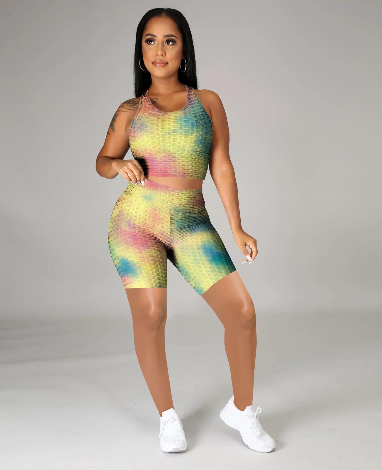 tie-dye stretch top and short set Nihaostyles wholesale clothing vendor NSMDJ75074