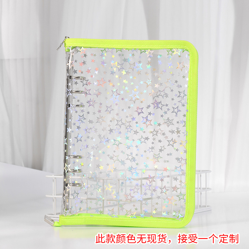 Corea del Sur De allí plana transparente brillo de la cremallera de 6 agujeros de hojas sueltas cuaderno ins estrella persiguiendo Diario A5A6