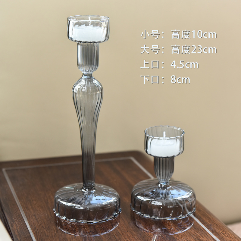 A rayas creativo candelabro de vidrio de color transparente candelabro mesa de comedor decoración europea de doble uso candelabro de fábrica al por mayor