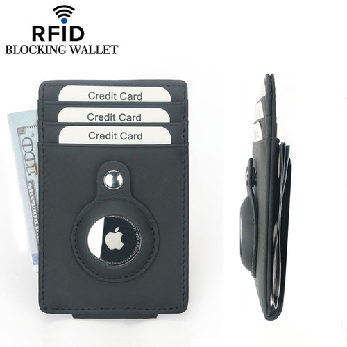 AirTag Apple Tracker Anti-Lost Protective Cover Card Case First-layer Genuine Cowhide Anti-Theft Brush RFID Wallet