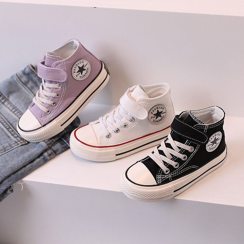 Children's canvas shoes 2022 spring and autumn new children's shoes girls versatile high-top sneakers boys soft-soled non-slip casual shoes
