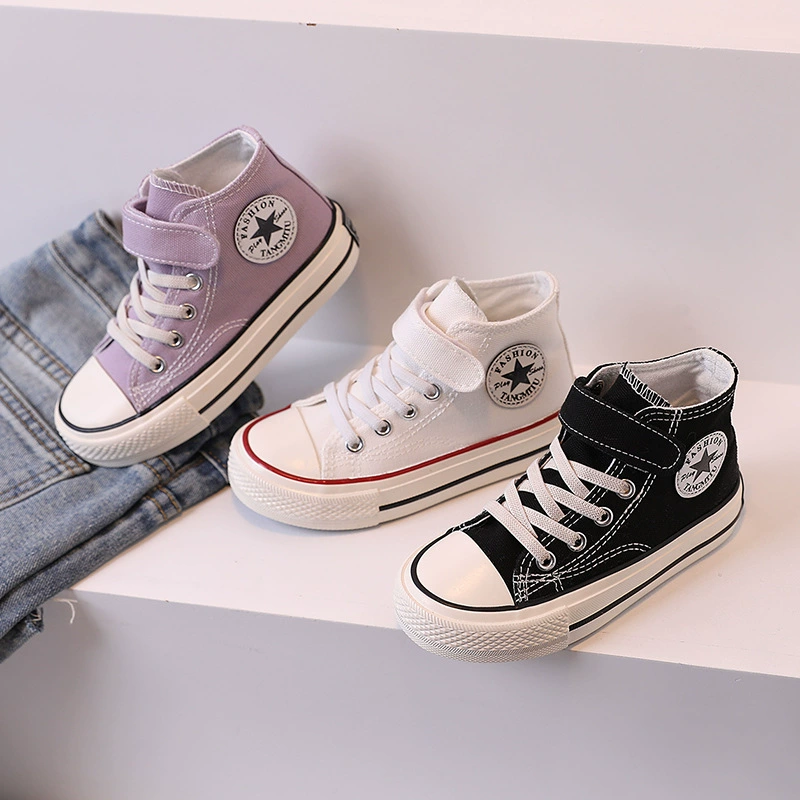 Children's canvas shoes 2022 spring and autumn new children's shoes girls versatile high-top sneakers boys soft-soled non-slip casual shoes