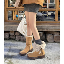 巨保暖法式复古圆头加绒加绒雪地靴冬季新款运动厚底中筒靴女靴子