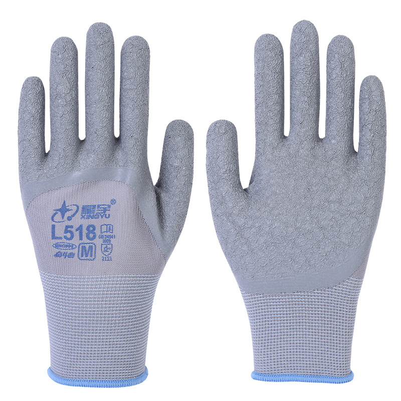 LaTeX semi-inmersión guantes en stock al por mayor transpirable anti-desgaste guantes antiarrugas Xingyu semi-colgante de látex L518 guantes de protección laboral