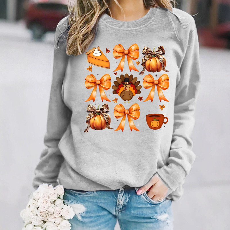 Amazon Thanksgiving Coquettish Bow Shirt Pattern Printed Round Neck Sweatshirt for Women Ebay European and American Women's Long Sleeves Amazon Thanksgiving Coquettish Bow Shirt Pattern Printed Round Neck Sweatshirt for Women Ebay European and American Women's Long Sleeves