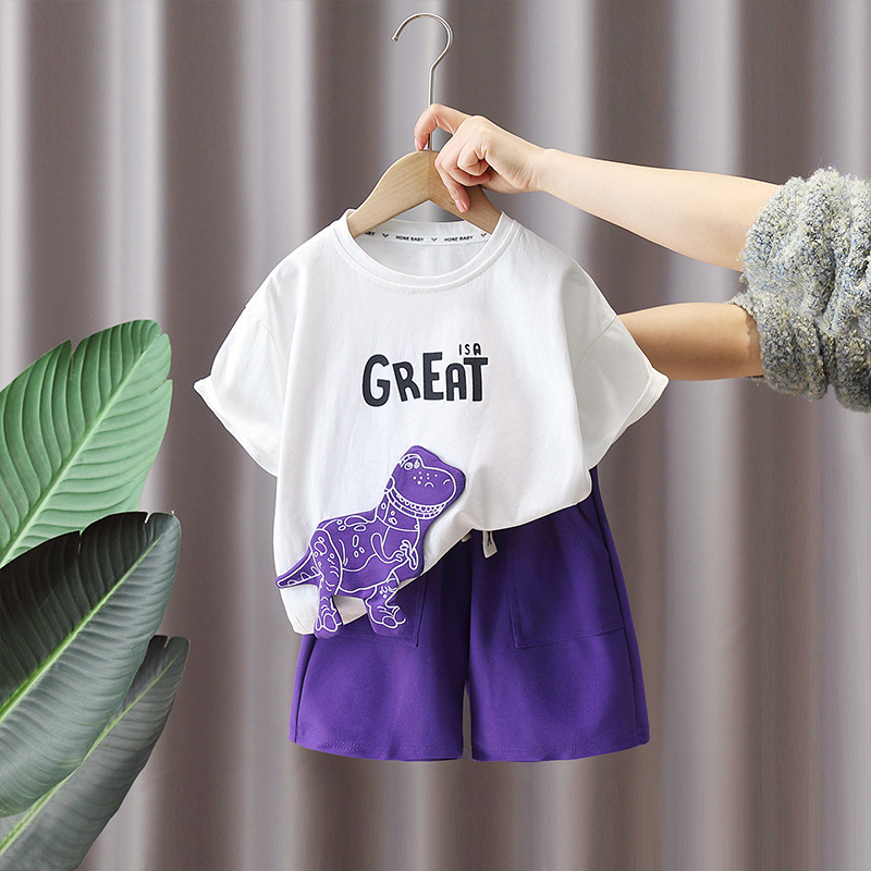 7337 Traje de camiseta de dinosaurio para niños Verano 2025 Nuevo estilo Cool y guapo Ropa delgada de manga corta Red de Internet de moda 6