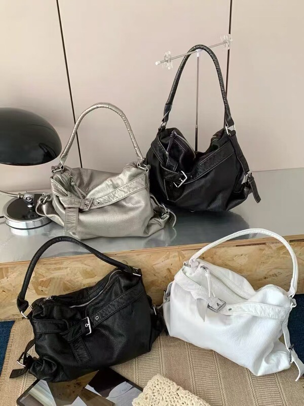 水洗皮复古韩国热卖2025春复古辣妹机车大容量单肩斜挎托特女包|undefined