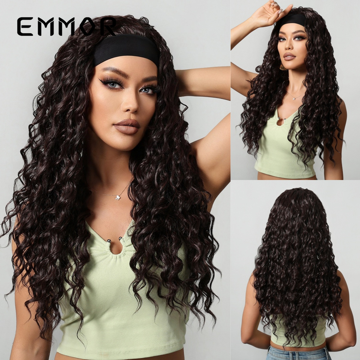 Peluca de estilo europeo y americano transfronterizo para mujer, cinta para el cabello gris, rizado latinoamericano, cabello largo y rizado, elegante, esponjoso y blanco, cubierta para el cabello completo, wigs