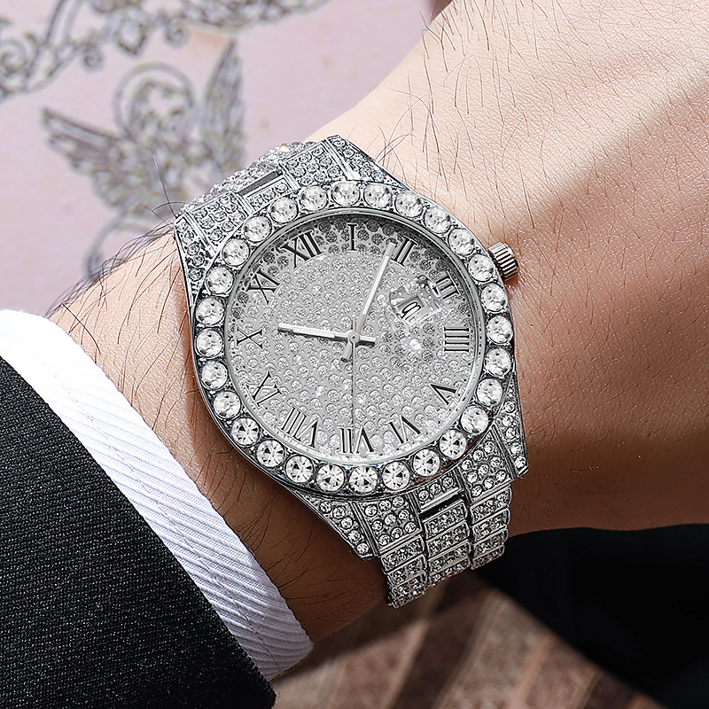 2025 New Hip-Hop Style Fashion Business Large Dial Full Diamond Steel Belt with Calendar Men's and Women's Quartz Fashion Watch 2025 New Hip-Hop Style Fashion Business Large Dial Full Diamond Steel Belt with Calendar Men's and Women's Quartz Fashion Watch