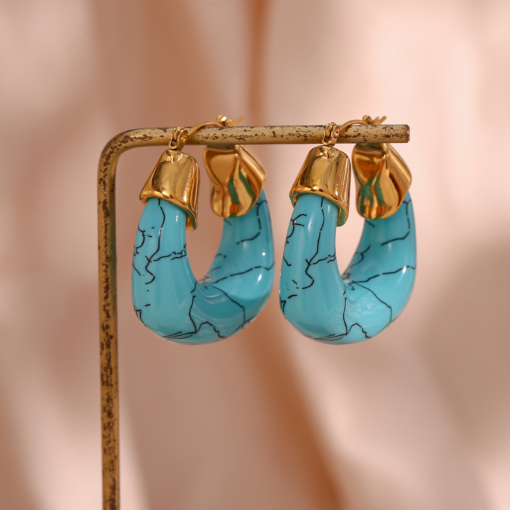 Vintage Style Geometric Stainless Steel Plating Turquoise Earrings 1 Pair