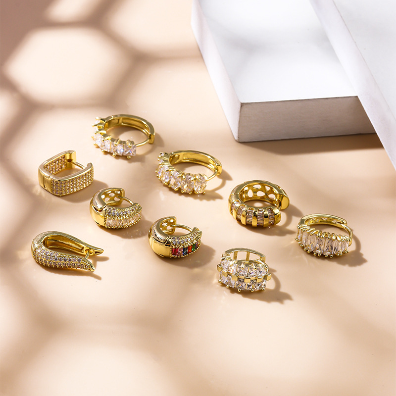 Fashion Geometric Metal Inlay Zircon Womenu0027S Ear Studs 1 Piece