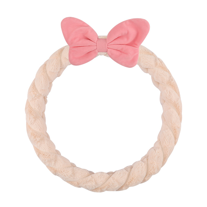Cute plush keep warm steering wheel with bow