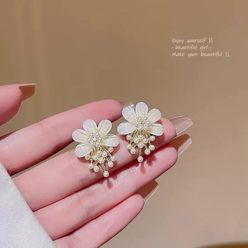 Серьги S925 серебро, игла, легкая роскошь цветочный дизайн, модный корейский стиль, множество цветов
