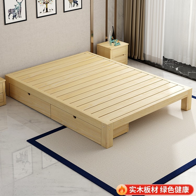 Tatami Bed Frame Solid Wood Bed 1.2m Single Bed 1.8m Double Bed Frame Row Frame Home Floor Bed 1.5m