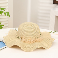 新款夏季親子防曬帽荷葉邊蝴蝶結太陽帽小清新大檐遮陽帽透氣草帽