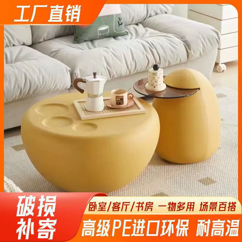 奶油风猫爪茶几客厅家用小户型高级感圆形现代简约轻奢茶几电视柜