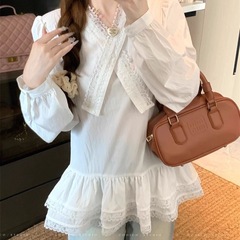 韩系气质拼接蕾丝蝴蝶结长袖衬衫女2025秋季新款温柔时尚小众上衣