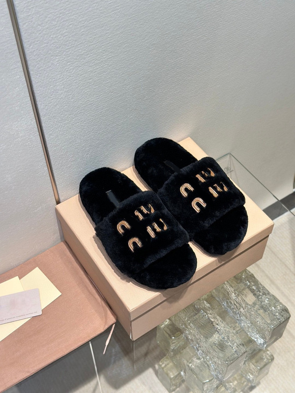 渠道版！miu风厚底毛毛拖鞋女士外穿秋冬季新款羊羔毛茸茸一字拖|undefined