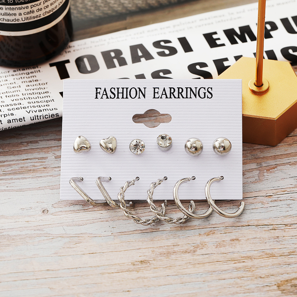 European And American Simple Earrings Alloy 6 Pairs Pearl Earrings Set Creative Ins Style Geometric Earrings display picture 4