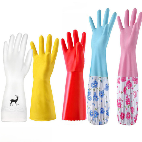 Winter Dishwashing Gloves Kitchen Home Housekeeping Gloves Laundry Thicken Waterproof Household Durable One-piece Fleece Latex Rubber