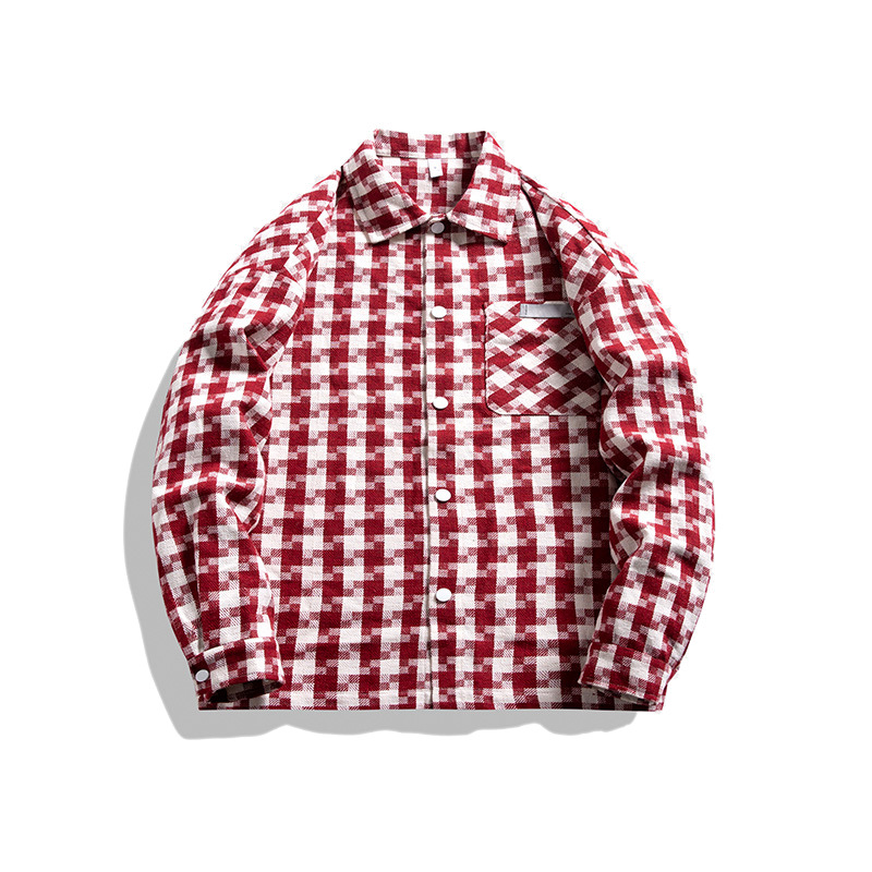 Men's clothing loose lapel shirt men's trendy versatile fashion couple jacket youth knitted plaid jacket_voghion.com