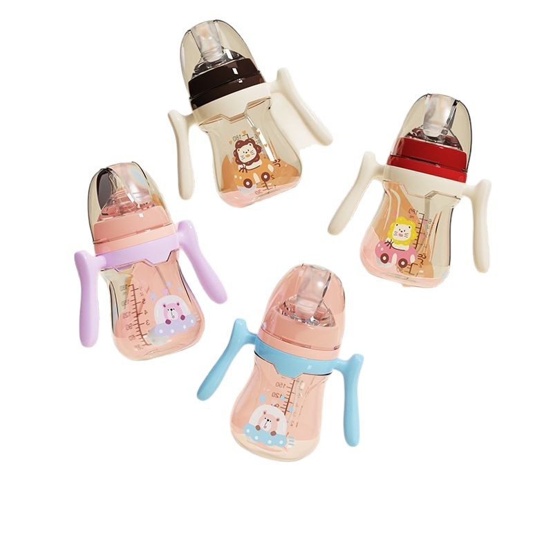 Bebés pequeños chupadores 180/240/280ml serie simple con mango PP biberón con pajita