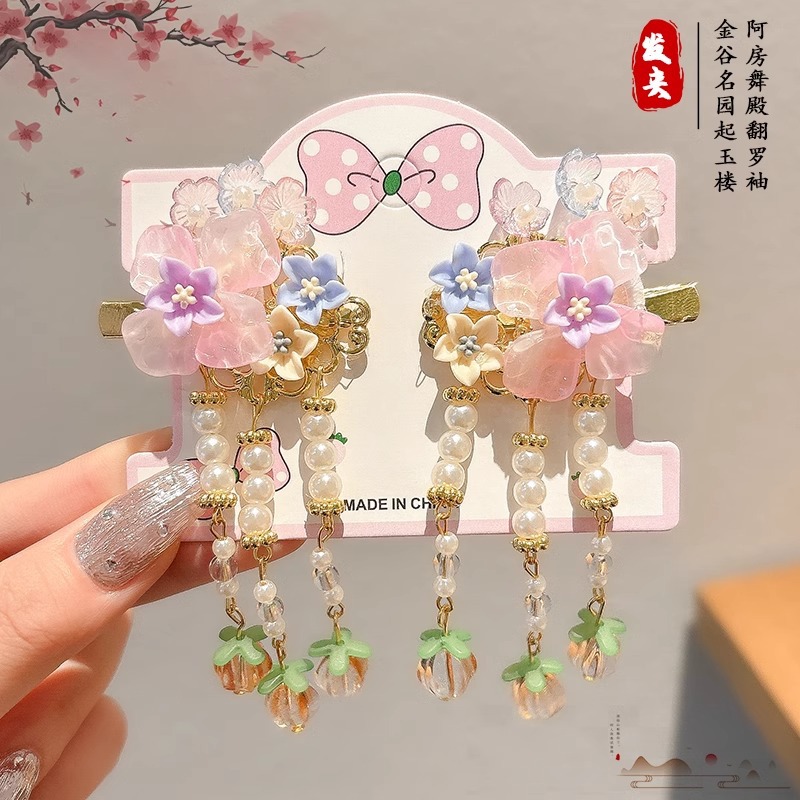 Hanfu tocado de cabello de niñas bordas vestidos antiguos para el cabello de niñas tarjetas de cabello de niñas vestidos antiguos accesorios princesas niñas clips para el cabello