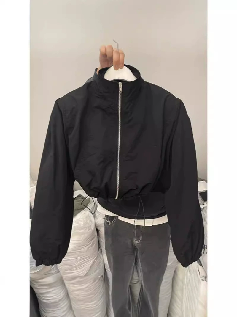 Lightweight sun‑protection zip jacket, short cropped cut, drawstring hem, S–XL