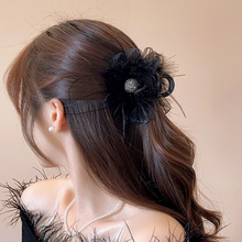 羽毛欧根纱蝴蝶结8cm抓夹高端气质时尚发饰浪漫毛毛抓夹秋冬新款