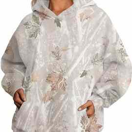 A 16079 Leaf print cool hooded sweatshirt 树叶印花痞帅连帽卫
