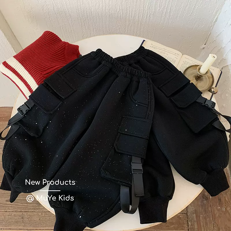 木野冬季工装裤湖州织里童装儿童服饰男童韩版百搭长裤加绒休闲裤