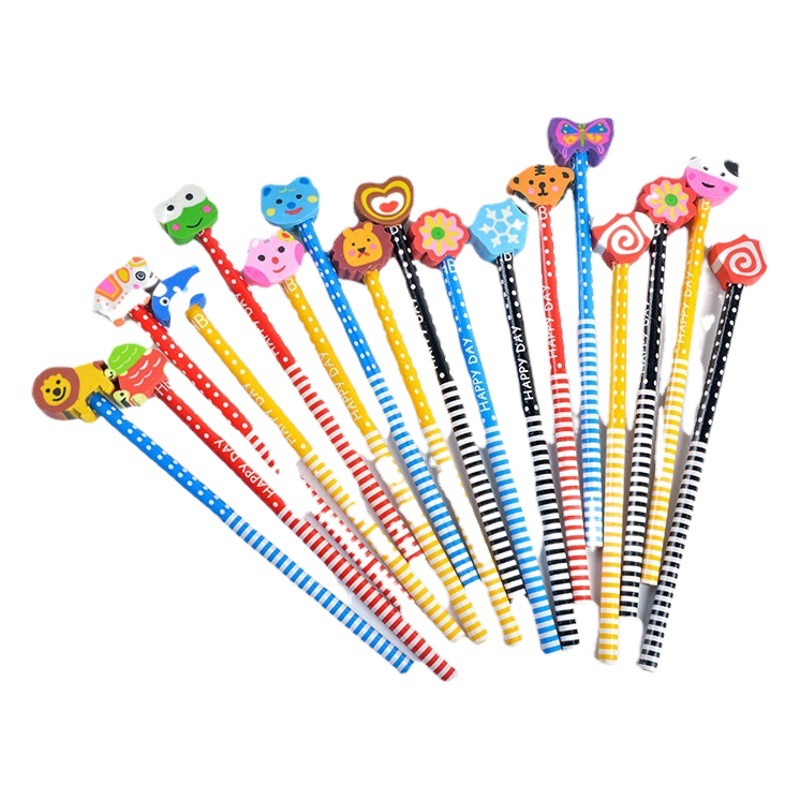 Children's cartoon with rubber head pencil creative HB primary school pencil gift stationery wholesale cute animals