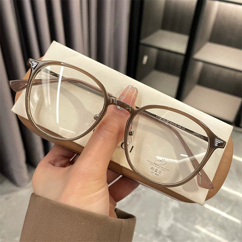 Anko Ultra-Light Round Frame Glasses for Women, Adjustable for Prescription, Round Face, Natural Look, Slimming, Korean Style, Milk Tea Color, 01247