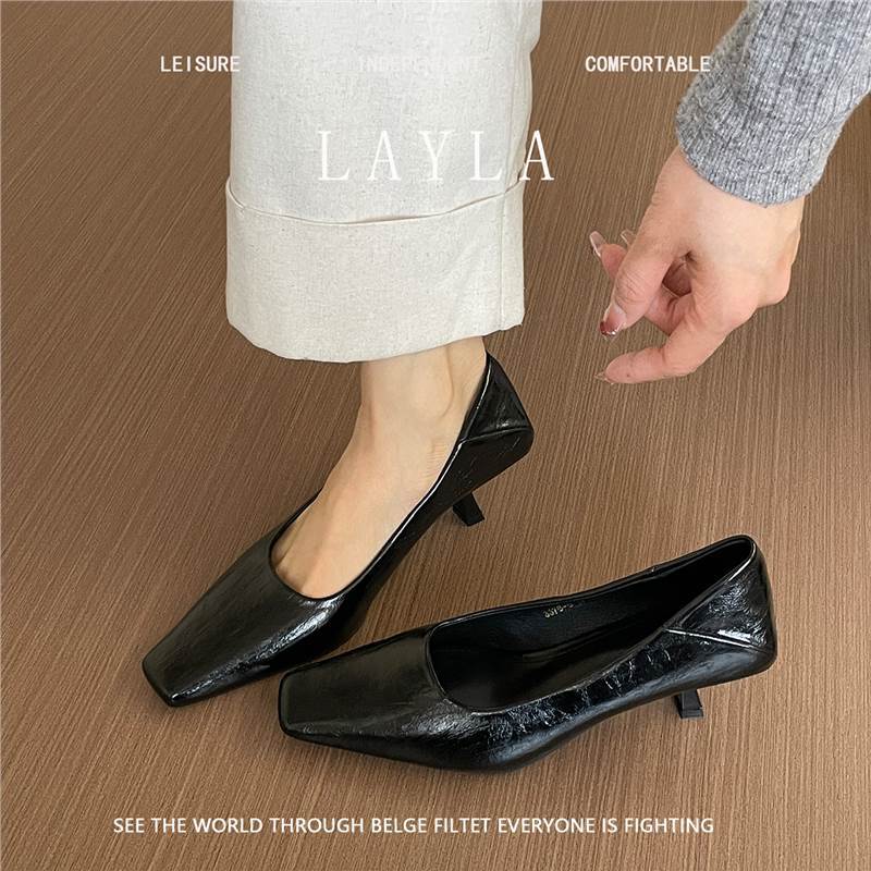 黑色高跟鞋女鞋子2025年春季新款细跟不累脚通勤百搭方头浅口单鞋