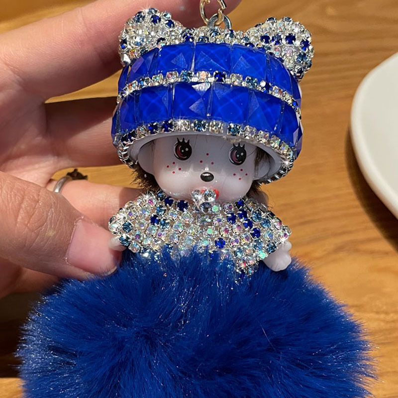 Corea del Sur creativo lindo diamante incrustado lindo Qiqi Bola de piel muñeca llavero mujer de dibujos animados par coche bolsa colgante