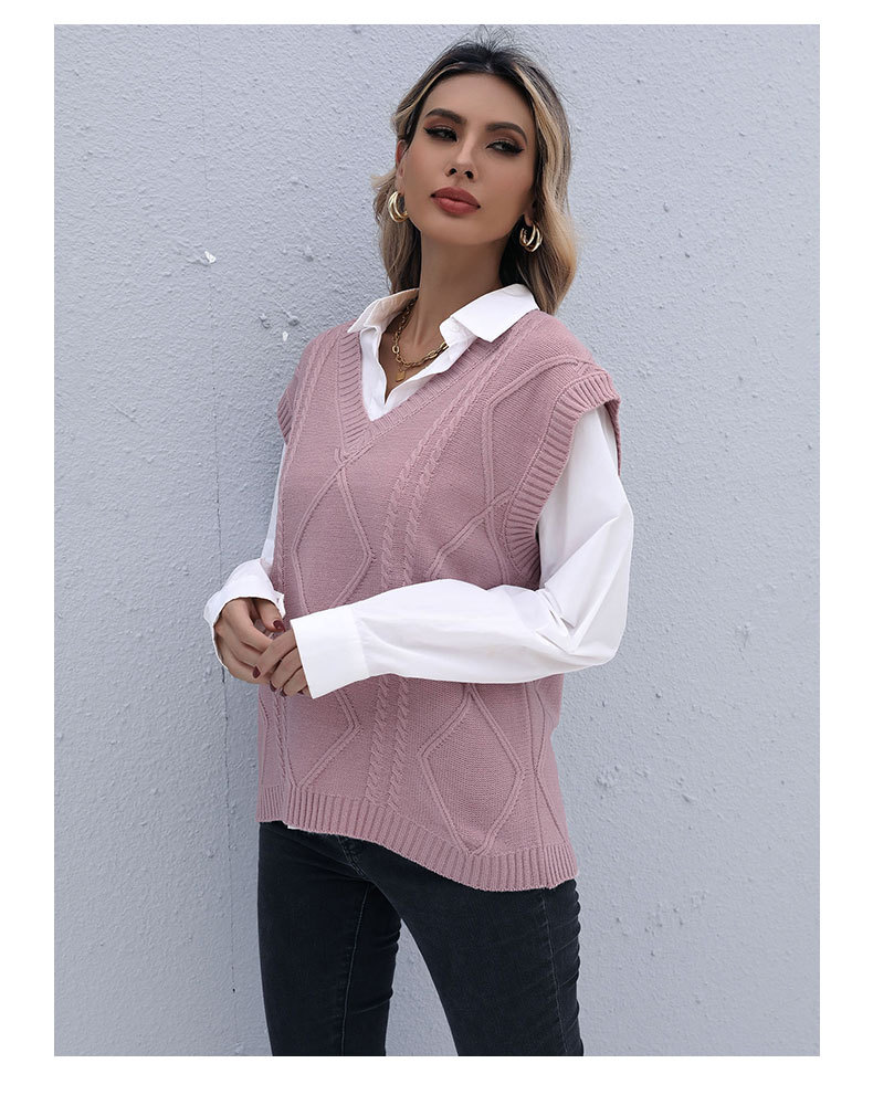 Early Autumn Fashion Women's Sleeveless Twist Solid Color Knitted Vest_voghion.com