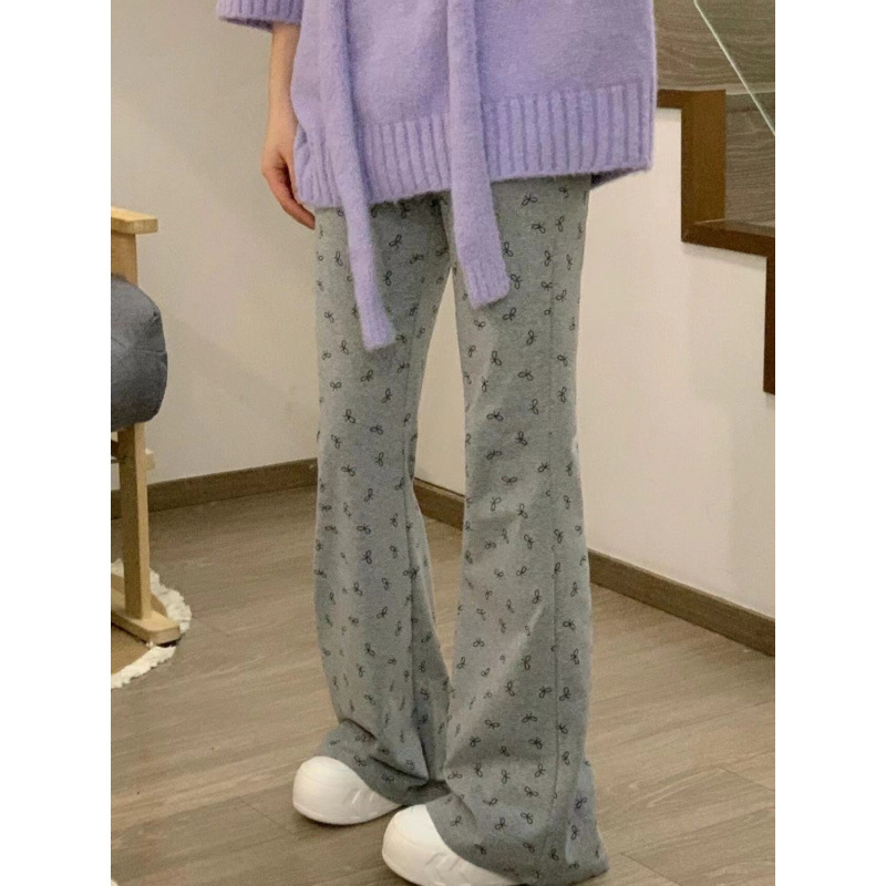 Korean Style Full-Print Floral Flared Pants for Women 2025 New High-Waisted Slim Versatile Lazy Slimming Casual Long Pants
