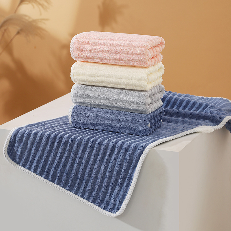 Candy Strip Coral Velvet Towel Super Absorbent Quick-Drying Face Wash Bath Beauty Salon Towel Cheap Couple Towel