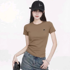 マリンセールムーン Tシャツ Yu Shuxin 同じスタイルジェニー三日月ボトリングシャツ刺繍入り半袖女性用