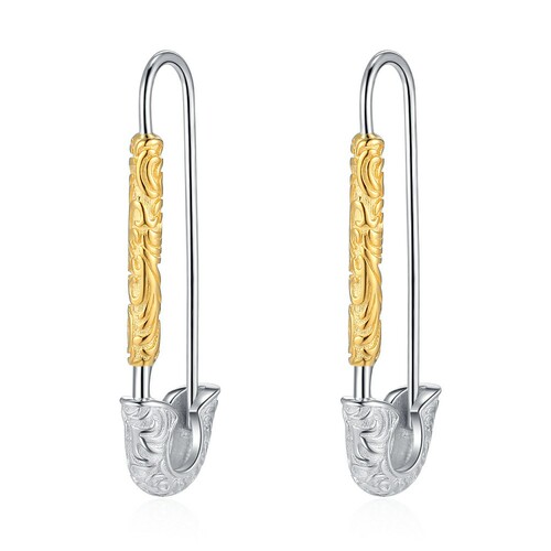 S925 Sterling Silver Tang Grass Pattern Gold and Silver Contrast Color Pin Earrings for Women Personalized Design Versatile Earrings Earrings Studs Ear Accessories