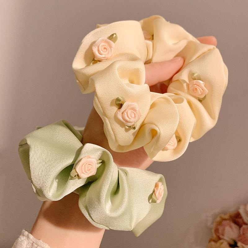 Flor dulce francesa collar de cabello de intestino femenino alta sensación coreana satén rosa cuerda de cabello cuerda de caballo baja tocado